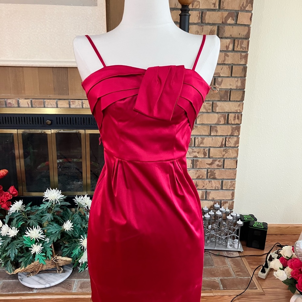 City Triangles Fucsia Red Ruched Sheath Dress with spaghetti straps, Size 3